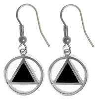 Sterling Silver Earrings, Alcoholics Anonymous AA Symbol with Black Enamel Inlay