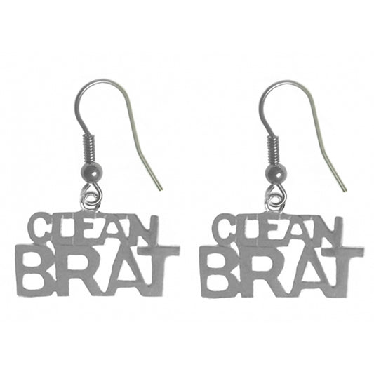 Sterling Silver, Sayings Earrings, "Clean Brat"