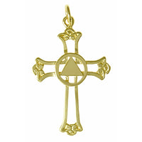 14k Gold Pendant, Alcoholics Anonymous AA Symbol with Solid Triangle Set in a Open Cross