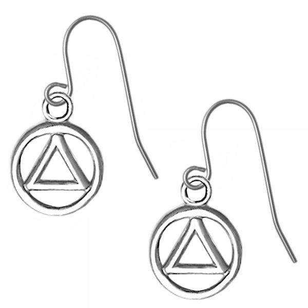 Sterling Silver Earrings, Alcoholics Anonymous AA Small Circle Triangle
