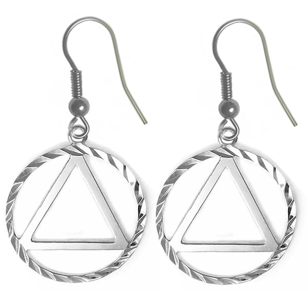 Sterling Silver Earrings, Alcoholics Anonymous AA Symbol Diamond Cut