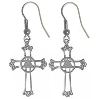 Sterling Silver Earrings, Alcoholics Anonymous AA Symbol with Solid Triangle Set in a Open Cross