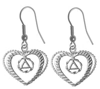 Alcoholics Anonymous (AA) Symbol Open Heart Small Twist Circle Sterling Silver Earrings