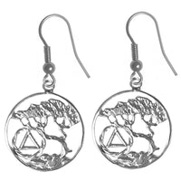 Sterling Silver Earrings, Alcoholics Anonymous AA Recovery Symbol with a Beautiful Tree of Life