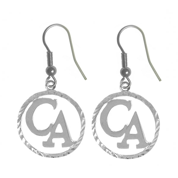 Cocaine Anonymous Earrings, Sterling Silver, "CA" Initials in a Diamond Cut Circle