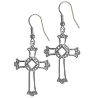 Sterling Silver Earrings, Cross Pendant with Narcotics Anonymous NA Symbol