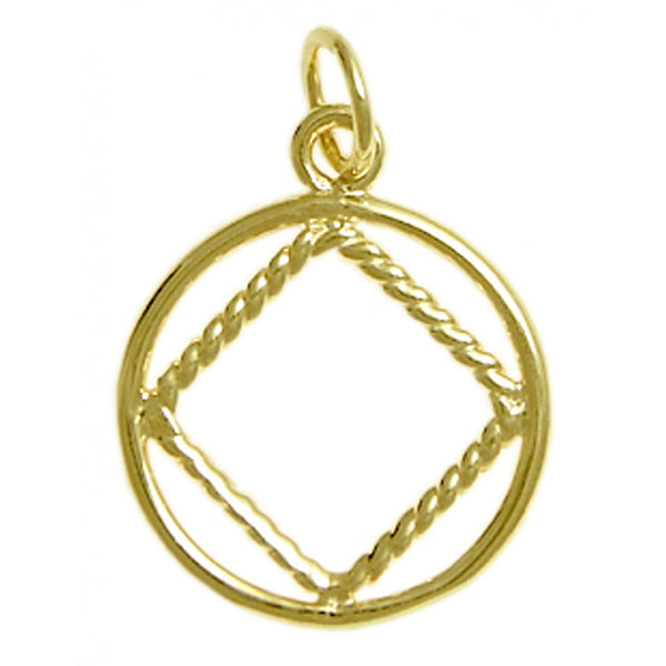 14k Gold Pendant, Twist Wire Style Narcotics Anonymous NA Symbol, Medium Size
