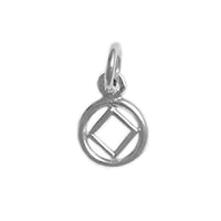 Sterling Silver Pendant, Narcotics Anonymous NA Symbol in a Smooth Circle, Very Small Size