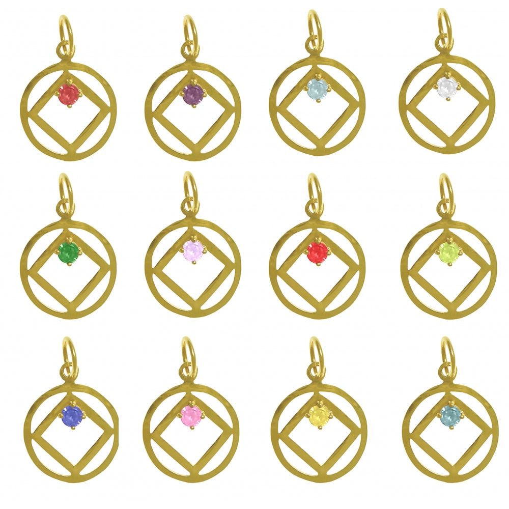 14k Gold Pendant, Narcotics Anonymous NA Symbol, Available in 12 Different Birthstones