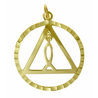 14k Gold Pendant, Alcoholics Anonymous AA Recovery Symbol and "IXOYE" Symbol set inside the Triangle