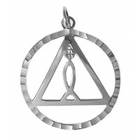 Sterling Silver Pendant, Alcoholics Anonymous AA Recovery Symbol and "IXOYE" Symbol set inside the Triangle