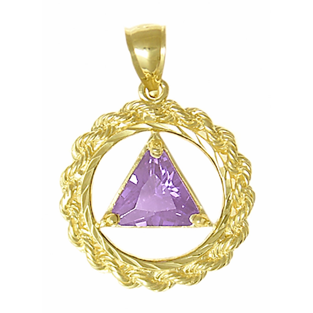 14k Gold Pendant, Medium Size, Rope Style Circle, Available in 12 Different Birthstones