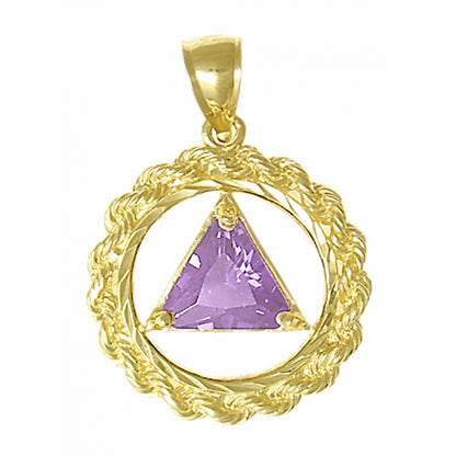 14k Gold Pendant, Medium Size, Rope Style Circle, Available in 12 Different Birthstones