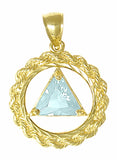 14k Gold Pendant, Medium Size, Rope Style Circle, Available in 12 Different Birthstones