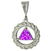 Sterling Silver Rope Style Circle Pendant with 8mm Triangle Birthstone – 12-Step Recovery Jewelry