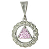 Sterling Silver Rope Style Circle Pendant with 8mm Triangle Birthstone – 12-Step Recovery Jewelry