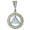Sterling Silver Rope Style Circle Pendant with 8mm Triangle Birthstone – 12-Step Recovery Jewelry