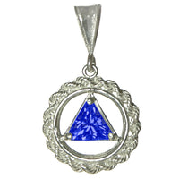 Sterling Silver Pendant, Medium Size, Rope Style Circle, Available in 12 Different 8mm Triangle Colored CZ Birthstones