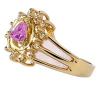 14k Gold Ring, Alcoholics Anonymous AA Symbol with a Circle of 12 Small 2 pt. Clear CZ's and a 5X5mm CZ Triangle in Purple Amethyst in the Center