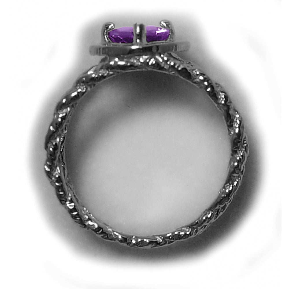 Sterling Silver Birthstone Ring, Alcoholics Anonymous AA Symbol, Available in 12 Different 5x5mm Triangle Colored CZ Birthstones, Band is Twist Wire Style