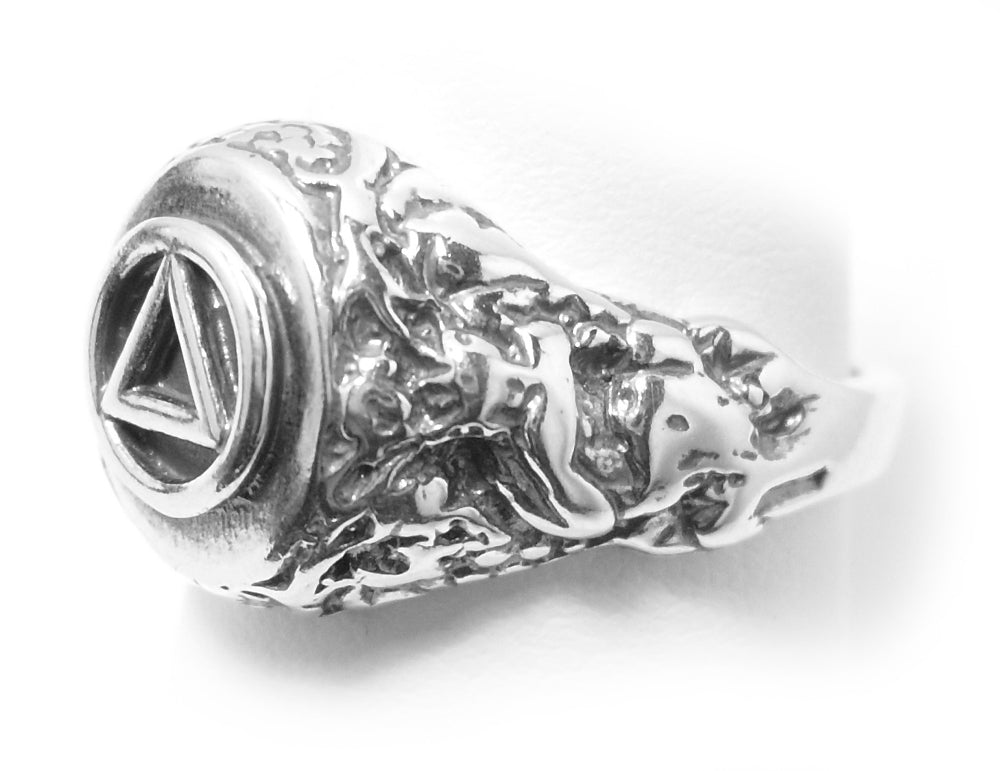 Sterling Silver Mens Ring, Alcoholics Anonymous AA, Nugget Style