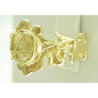 14k Gold Ring, Alcoholics Anonymous AA Symbol with a Leaf Style Design