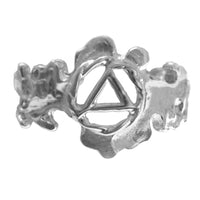 Sterling Silver Ring, Alcoholics Anonymous AA Symbol with a Leaf Style Design