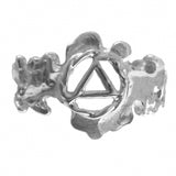 Sterling Silver Ring, Alcoholics Anonymous AA Symbol with a Leaf Style Design
