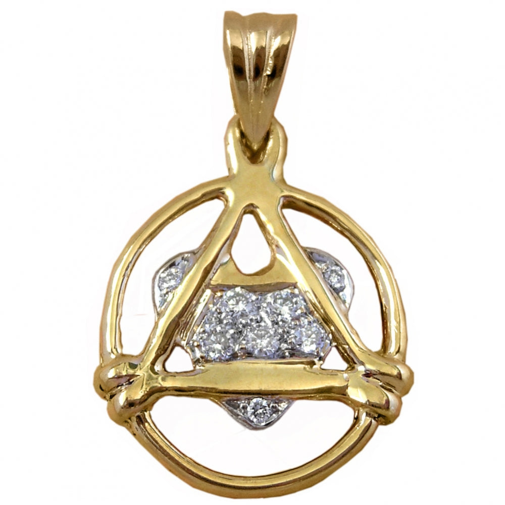 14k Gold Pendant, Love & Service, Heart with 8 Pave Diamonds, Total 18pts