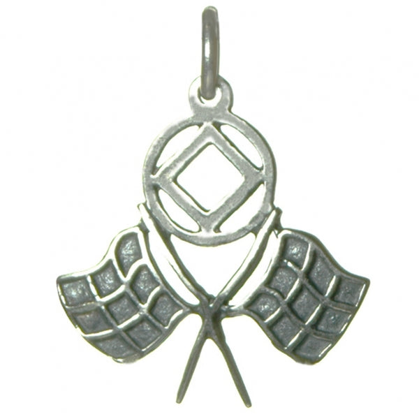 Sterling Silver Pendant, Narcotics Anonymous NA Symbol, Double Racing Flags