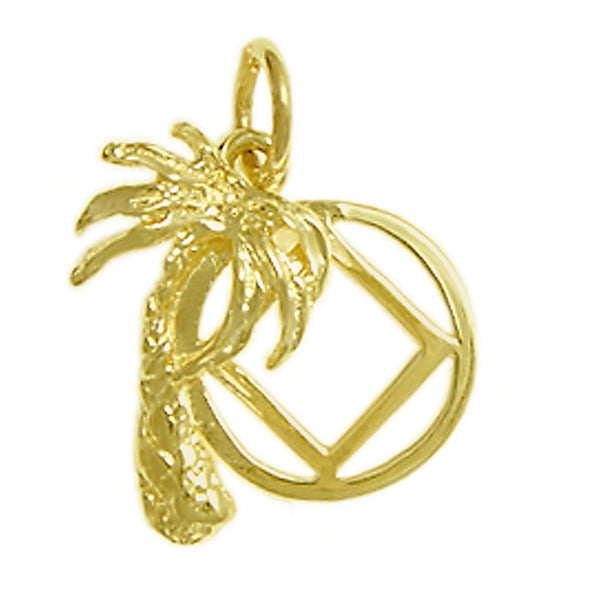 14k Gold Pendant, Palm Tree with Narcotics Anonymous NA Symbol, Medium Size