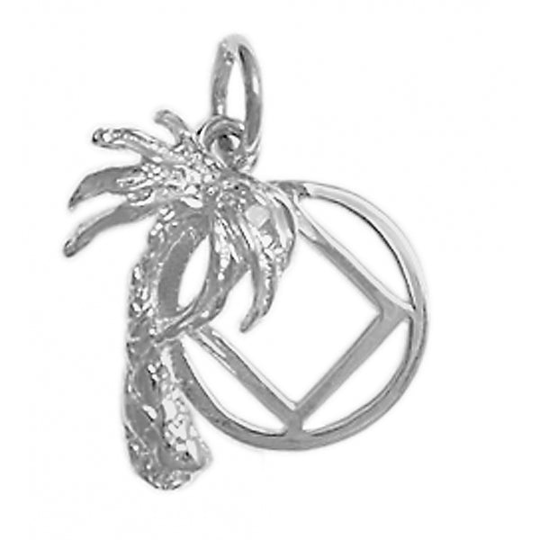Sterling Silver Pendant, Palm Tree with Narcotics Anonymous NA Symbol, Medium Size