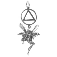 Sterling Silver Pendant, Alcoholics Anonymous AA Recovery Symbol with a Magical Fairy