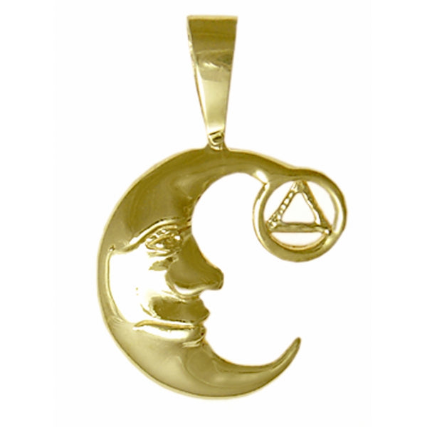 14k Gold Pendant, "Man on the Moon" with Alcoholics Anonymous AA Symbol, Medium Size
