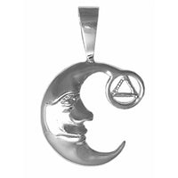 Sterling Silver Pendant, "Man on the Moon" with Alcoholics Anonymous AA Symbol, Medium Size