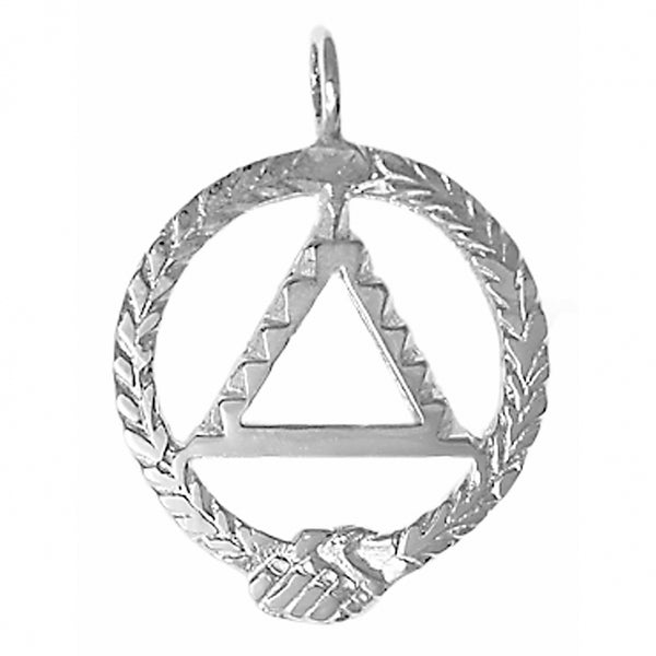 Sterling Silver Pendant, Alcoholics Anonymous AA Circle of the Fellowship, Steps Shown on Triangle, Medium Size