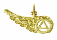 14k Gold Pendant, Alcoholics Anonymous AA Recovery Symbol on a Beautiful Angels Wing
