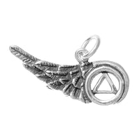 Sterling Silver Pendant, Alcoholics Anonymous AA Recovery Symbol on a Beautiful Angels Wing