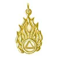 14k Gold Pendant, Alcoholics Anonymous AA Symbol in Flames