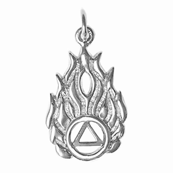 Sterling Silver Pendant, Alcoholics Anonymous AA Symbol in Flames