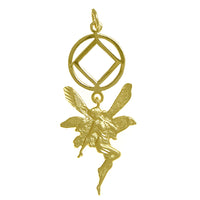 14k Gold Pendant, Narcotics Anonymous NA Recovery Symbol with a Magical Fairy