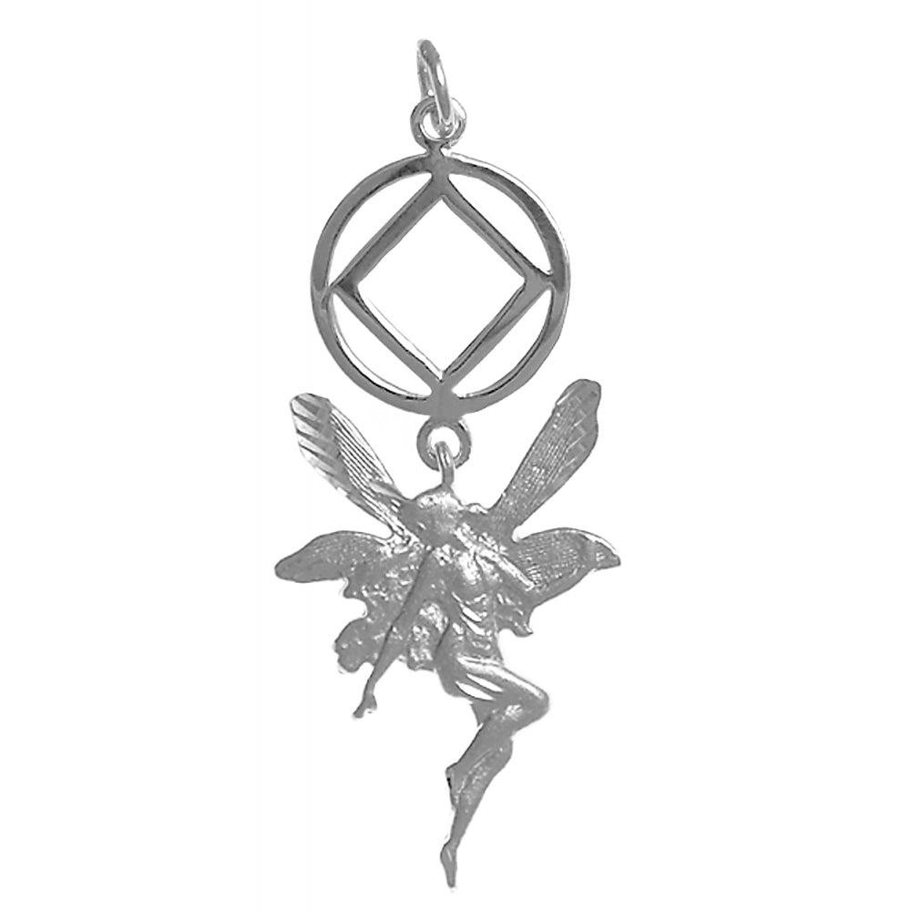 Sterling Silver Pendant, Narcotics Anonymous NA Recovery Symbol with a Magical Fairy