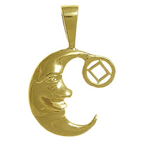 14k Gold Pendant, "Man on the Moon" with Narcotics Anonymous NA Symbol, Medium Size
