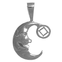 Sterling Silver Pendant, "Man on the Moon" with Narcotics Anonymous NA Symbol, Medium Size
