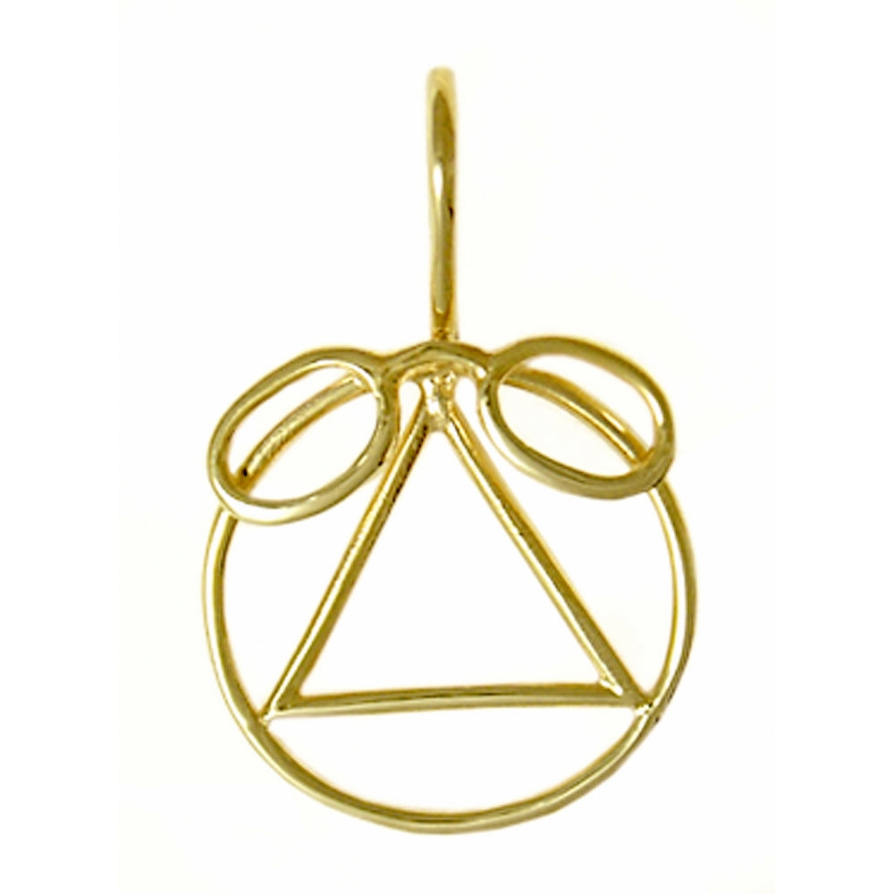 14k Gold Pendant, Alcoholics Anonymous AA Symbol with a "New Pair of Glasses", Medium Size