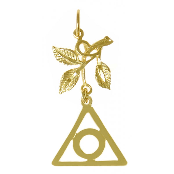 14k Gold Pendant, Family Recovery Symbol with 3 Leaves