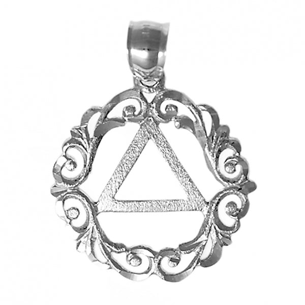 Sterling Silver Pendant, Alcoholics Anonymous AA Symbol in a Scroll Style Circle