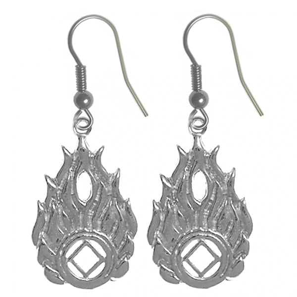 Sterling Silver Earrings, Narcotics Anonymous NA Symbol in Flames