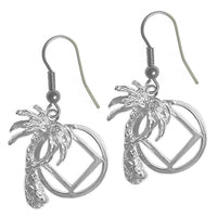 Sterling Silver Earrings, Palm Tree with Narcotics Anonymous NA Symbol