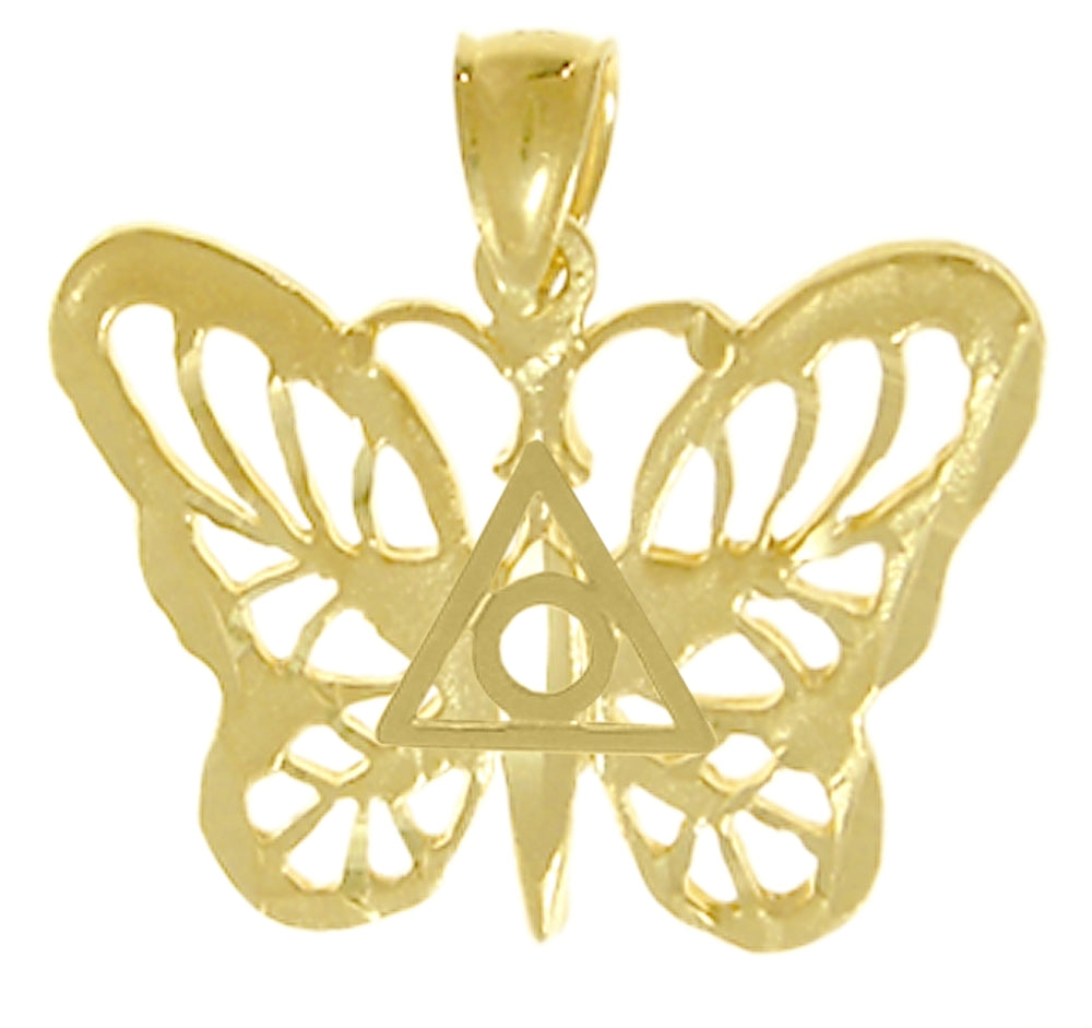 14k Gold Pendant, Butterfly with Family Recovery Symbol in the Center